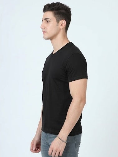 Solid V-Neck T-Shirt for Men - 100% Cotton