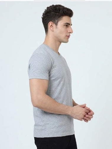Solid V-Neck T-Shirt for Men - 100% Cotton