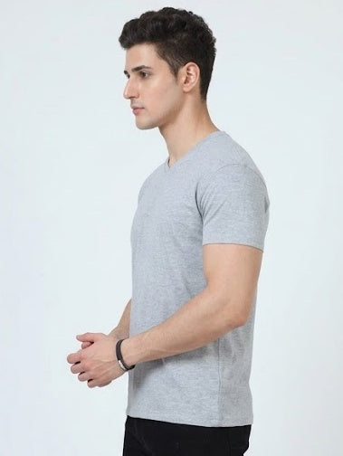 Solid V-Neck T-Shirt for Men - 100% Cotton
