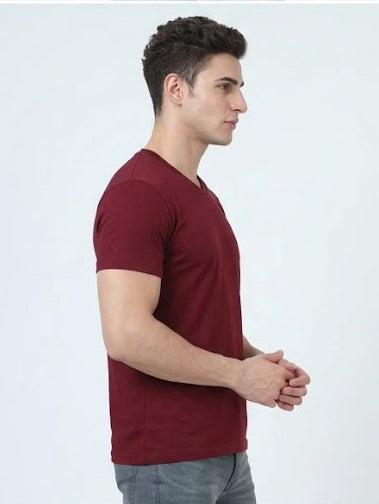 Solid V-Neck T-Shirt for Men - 100% Cotton