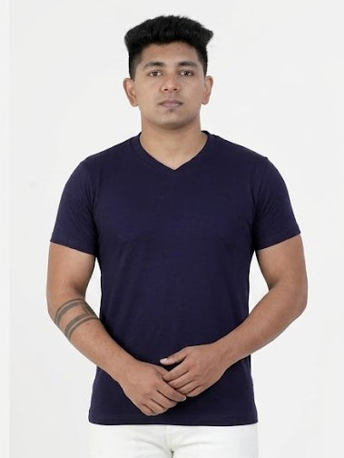 Solid V-Neck T-Shirt for Men - 100% Cotton