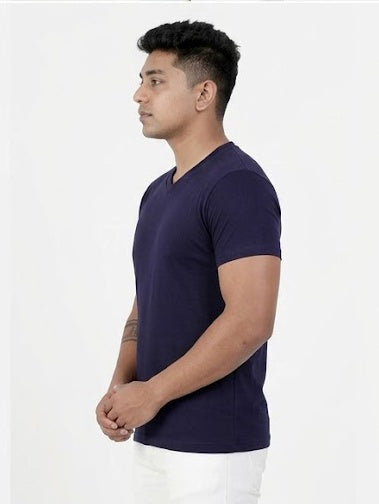 Solid V-Neck T-Shirt for Men - 100% Cotton