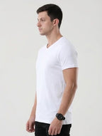 Solid V-Neck T-Shirt for Men - 100% Cotton